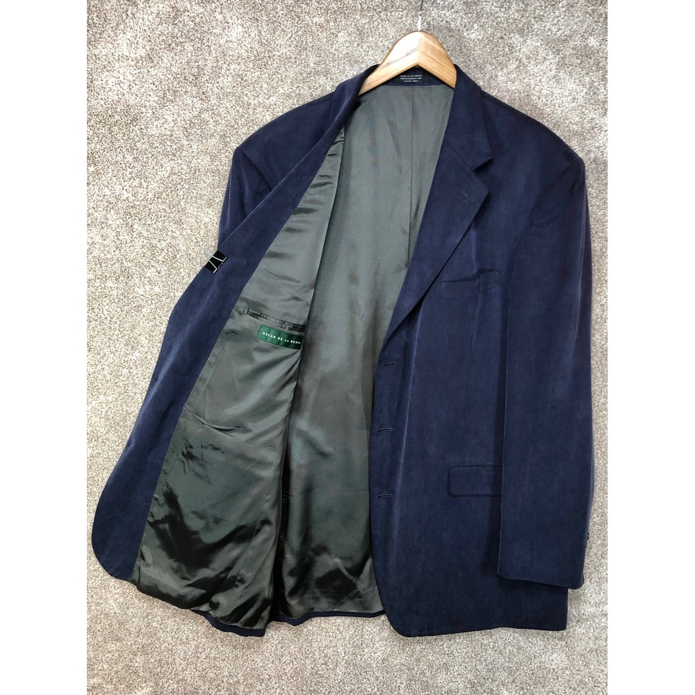 Oscar de la Renta 3-Button Sport Coat Blazer Men 46L Navy Blue Academia Business